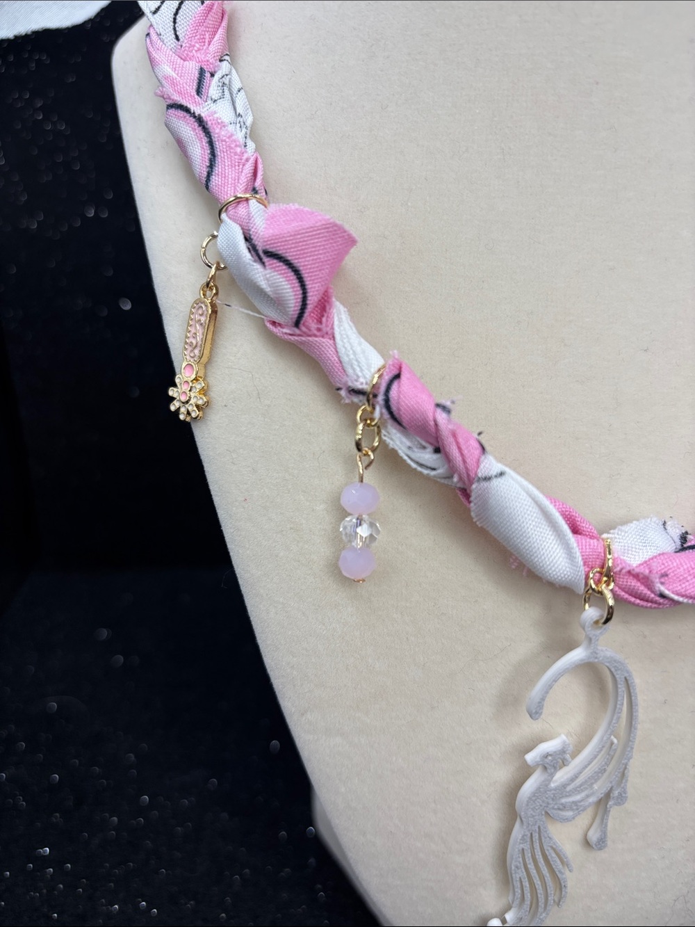 Handmade Pink Western Charm Necklace | Phoenix Pendant, Cowgirl Boot & Horseshoe - Picture 4 of 6